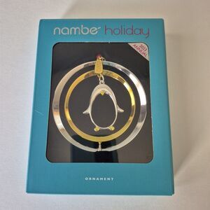 Nambe Holiday 2023 Annual Silver and Gold Plated Rotating Penguin Ornament NIB